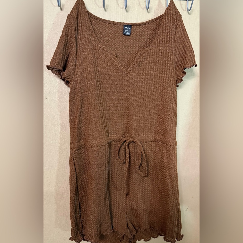Brown Textured Short Sleeve Dress